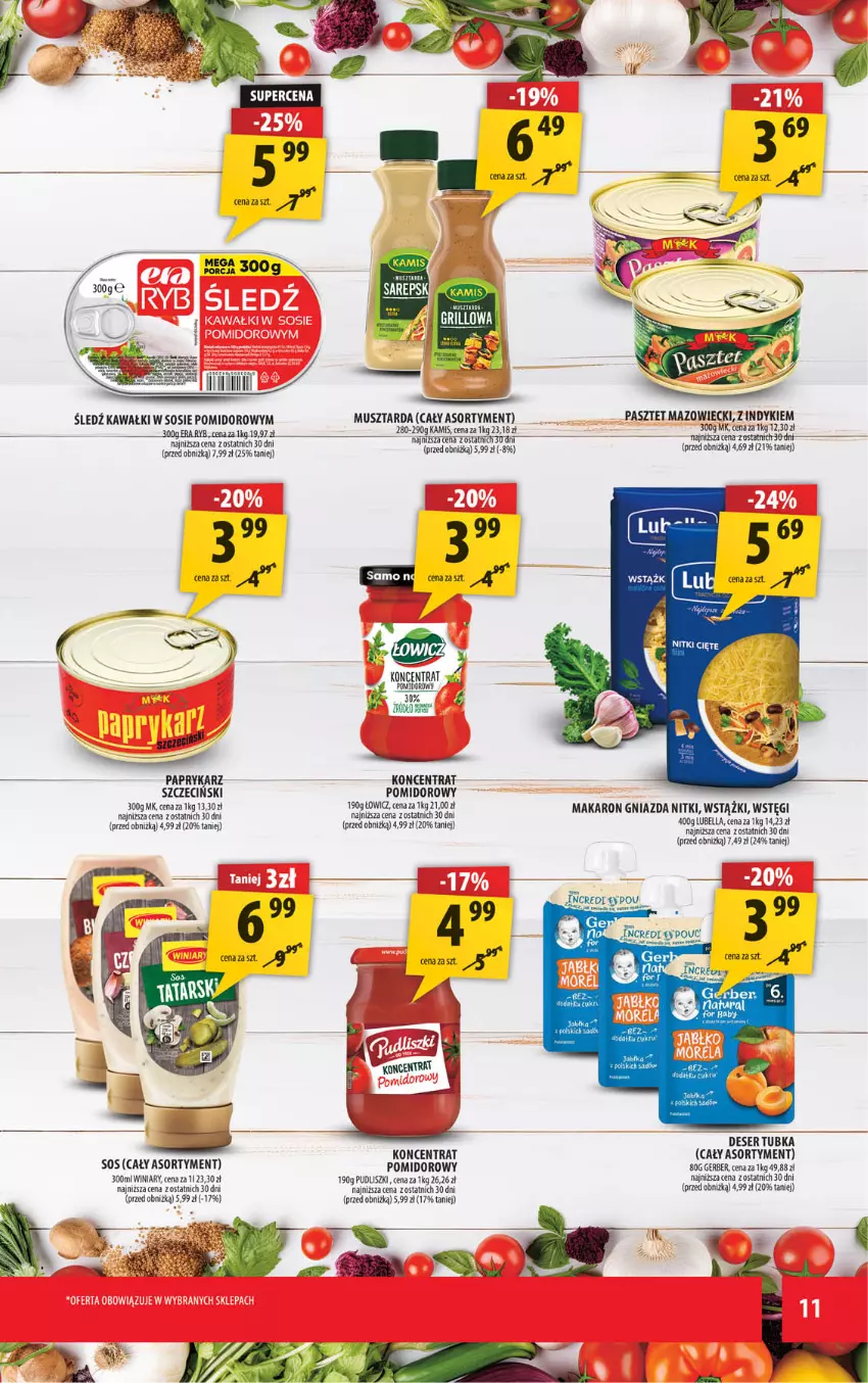 Gazetka promocyjna Arhelan - Gazetka - ważna 06.06 do 15.06.2025 - strona 11 - produkty: Amol, Bell, Bella, Deser, Era Ryb, Gerber, Kamis, Kawa, Koncentrat pomidorowy, Lion, Lubella, Makaron, Mus, Musztarda, Papryka, Paprykarz, Pasztet, Pudliszki, Ser, Sos, Winiary