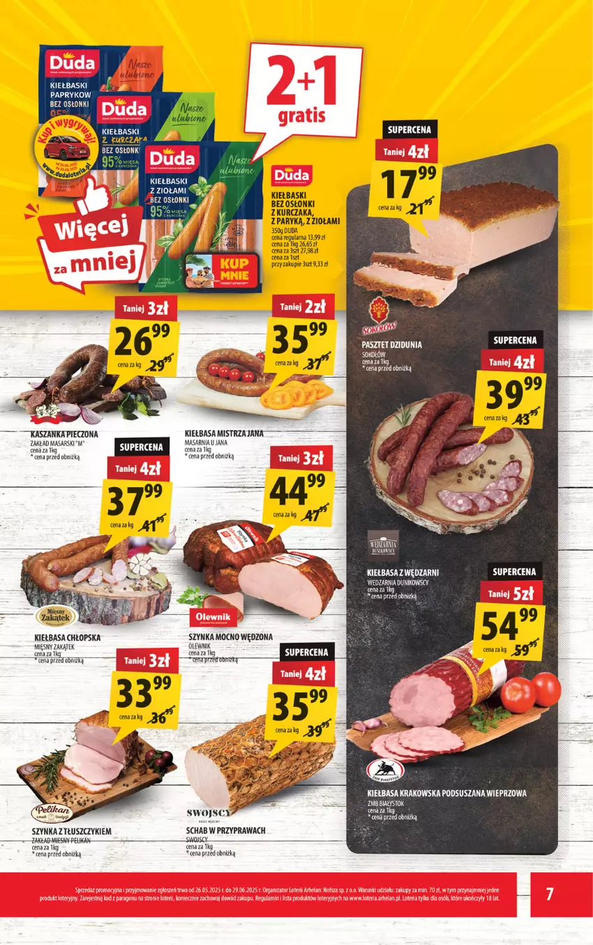 Gazetka promocyjna Arhelan - Gazetka - ważna 06.06 do 15.06.2025 - strona 7 - produkty: Duda, Kiełbasa, Kurczak, Nuty, Olewnik, Szynka