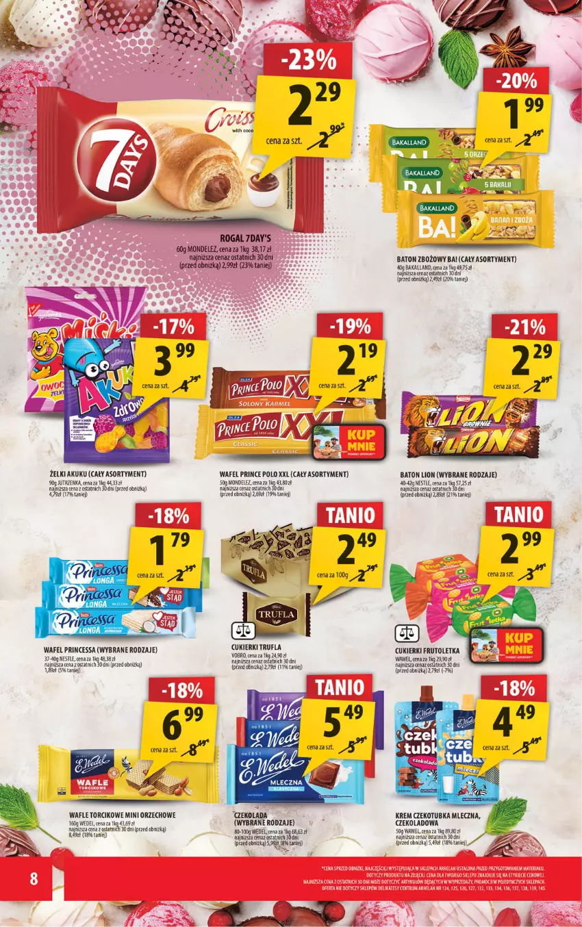 Gazetka promocyjna Arhelan - Gazetka - ważna 06.06 do 15.06.2025 - strona 8 - produkty: Ba!, Bakalland, Baton, Cukier, Cukierki, Czekolada, Jutrzenka, Lion, Prince Polo, Princessa, Rogal, Wafle, Wawel