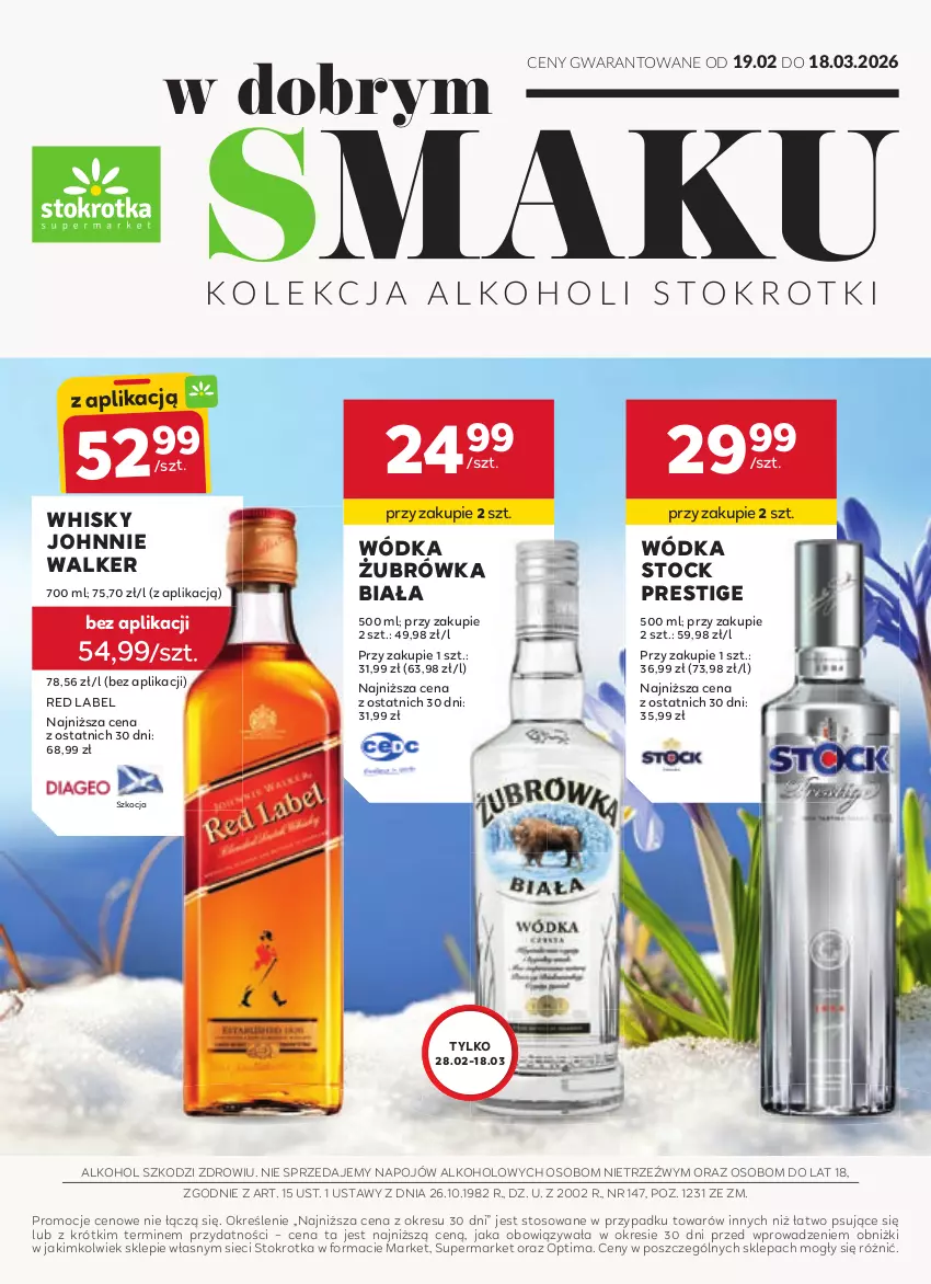Gazetka promocyjna Stokrotka - W dobrym smaku! - ważna 19.02 do 18.03.2026 - strona 1 - produkty: Johnnie Walker, Koc, Optima, Stock, Whisky, Wódka