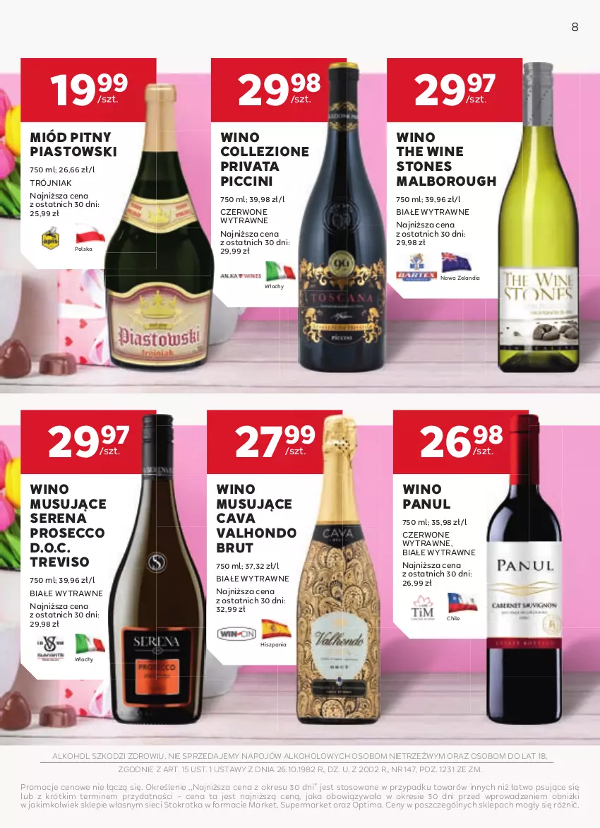 Gazetka promocyjna Stokrotka - W dobrym smaku! - ważna 19.02 do 18.03.2026 - strona 8 - produkty: Miód, Miód pitny, Mus, Optima, Piast, Prosecco, Ser, Wino, Wino musujące