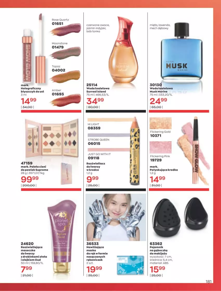 Gazetka promocyjna Avon - Marzec - ważna 01.03 do 31.03.2021 - strona 177 - produkty: Błyszczyk do ust, Inka, Isla, Kredka, Makijaż, Maska, Mięta, Mus, Olej, Owoce, Paleta, Pojemnik, Por, Rozświetlacz, Sok, Top, Woda, Woda toaletowa