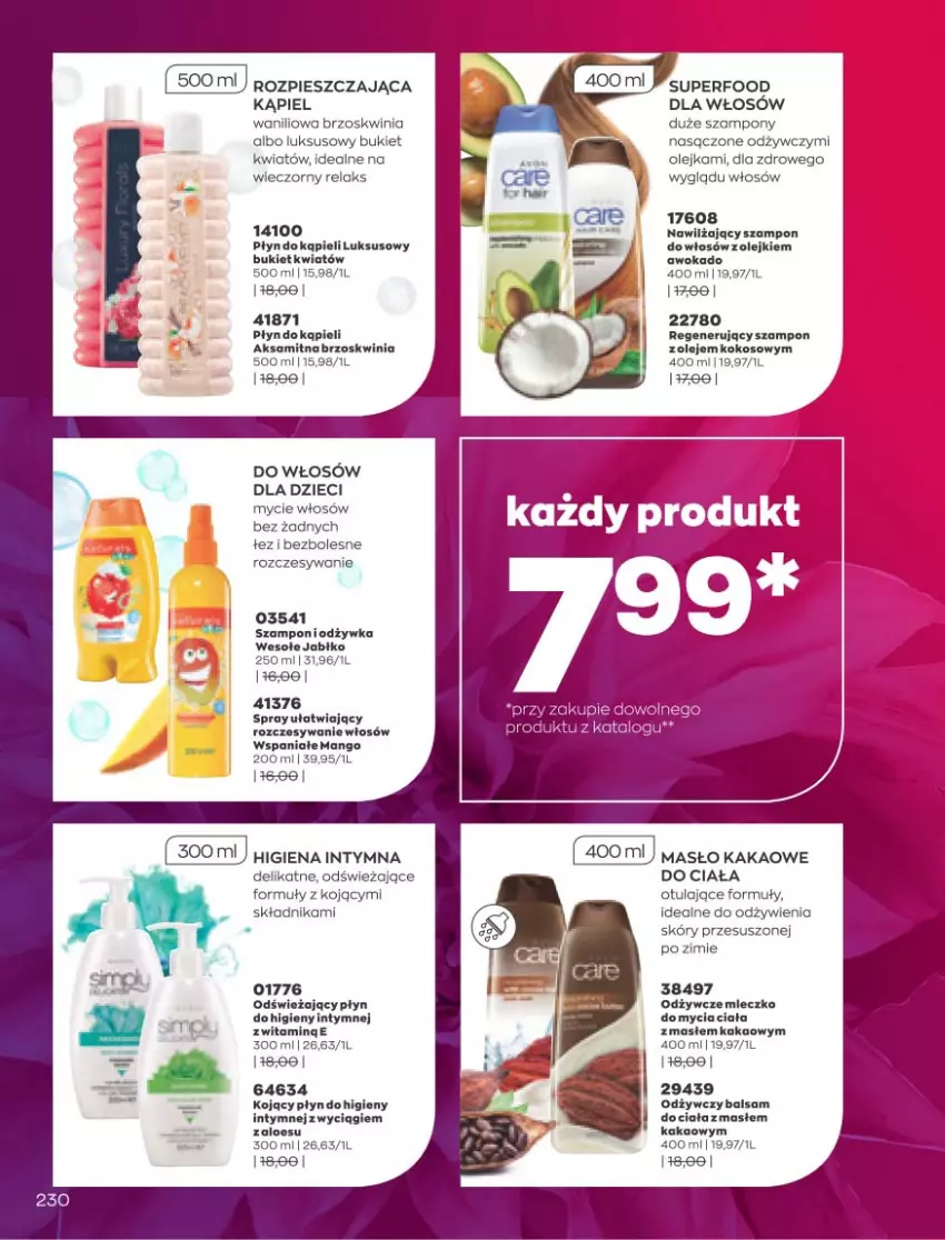 Gazetka promocyjna Avon - Marzec - ważna 01.03 do 31.03.2021 - strona 226 - produkty: Aksam, Balsam do ciała, Bukiet, Dzieci, Kakao, Kokos, Mango, Masło, Mleczko, Odżywka, Olej, Płyn do higieny intymnej, Płyn do kąpieli, Szampon, Wasa