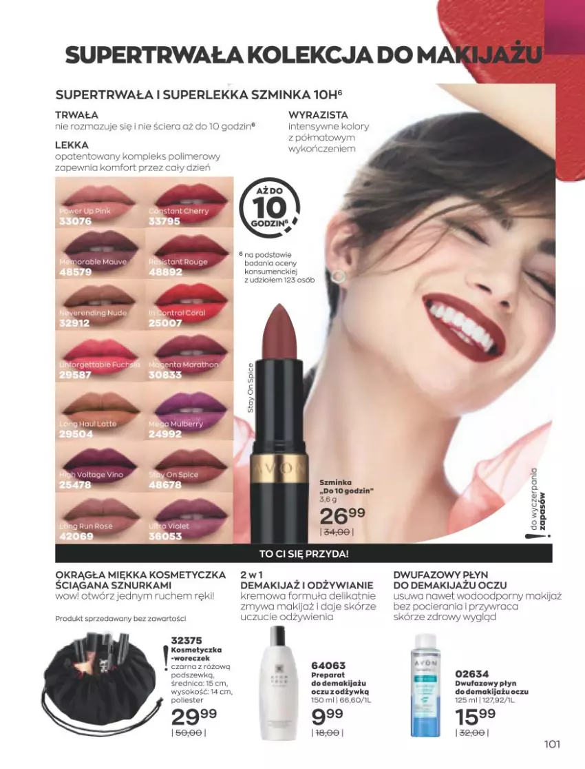 Gazetka promocyjna Avon - Marzec - ważna 01.03 do 31.03.2021 - strona 97 - produkty: Fa, Inka, Kosmetyczka, Makijaż, Por, Sok, Szminka, Woreczek