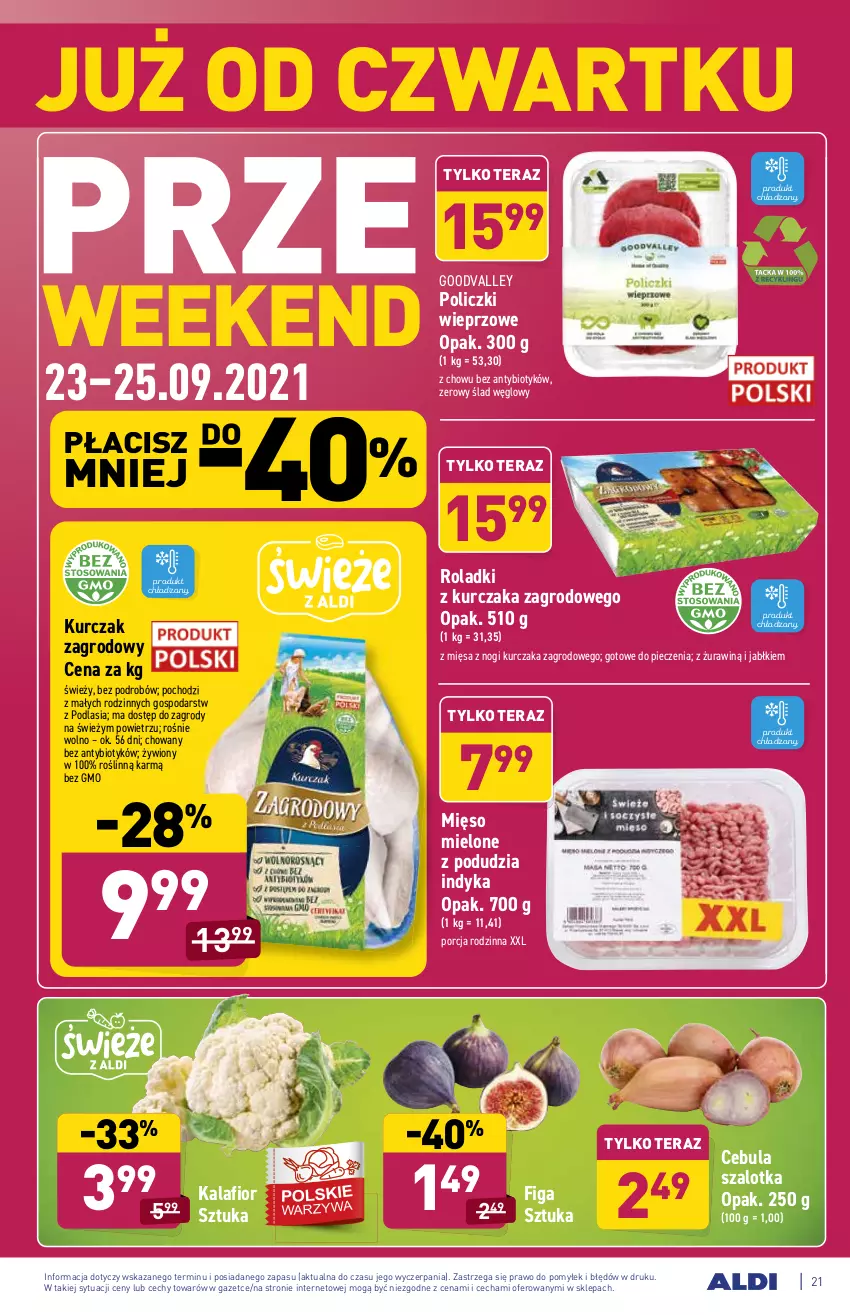 Gazetka promocyjna Aldi - SUPER SMACZNE OKAZJE - ważna 20.09 do 25.09.2021 - strona 21 - produkty: Cebula, Cebula szalotka, Kalafior, Kurczak, Mięso, Mięso mielone, Piec, Por, Roladki z kurczaka, Szal, Tera