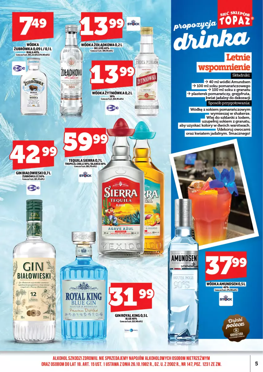 Gazetka promocyjna Topaz - Gazetka - ważna 01.12 do 14.12.2025 - strona 7 - produkty: Amundsen, Gin, Gra, Granat, Grejpfrut, Lanki, Ser, Sok, Stock, Tequila, Top, Tropical, Wódka