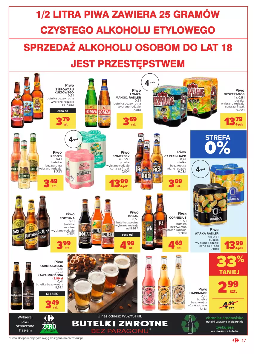 Gazetka promocyjna Carrefour - Gazetka Market - ważna 31.05 do 12.06.2021 - strona 17 - produkty: Captain Jack, Desperados, Fa, Fortuna, Gra, Karmi, Kawa, Mango, Piwa, Piwo, Radler, Somersby, Warka