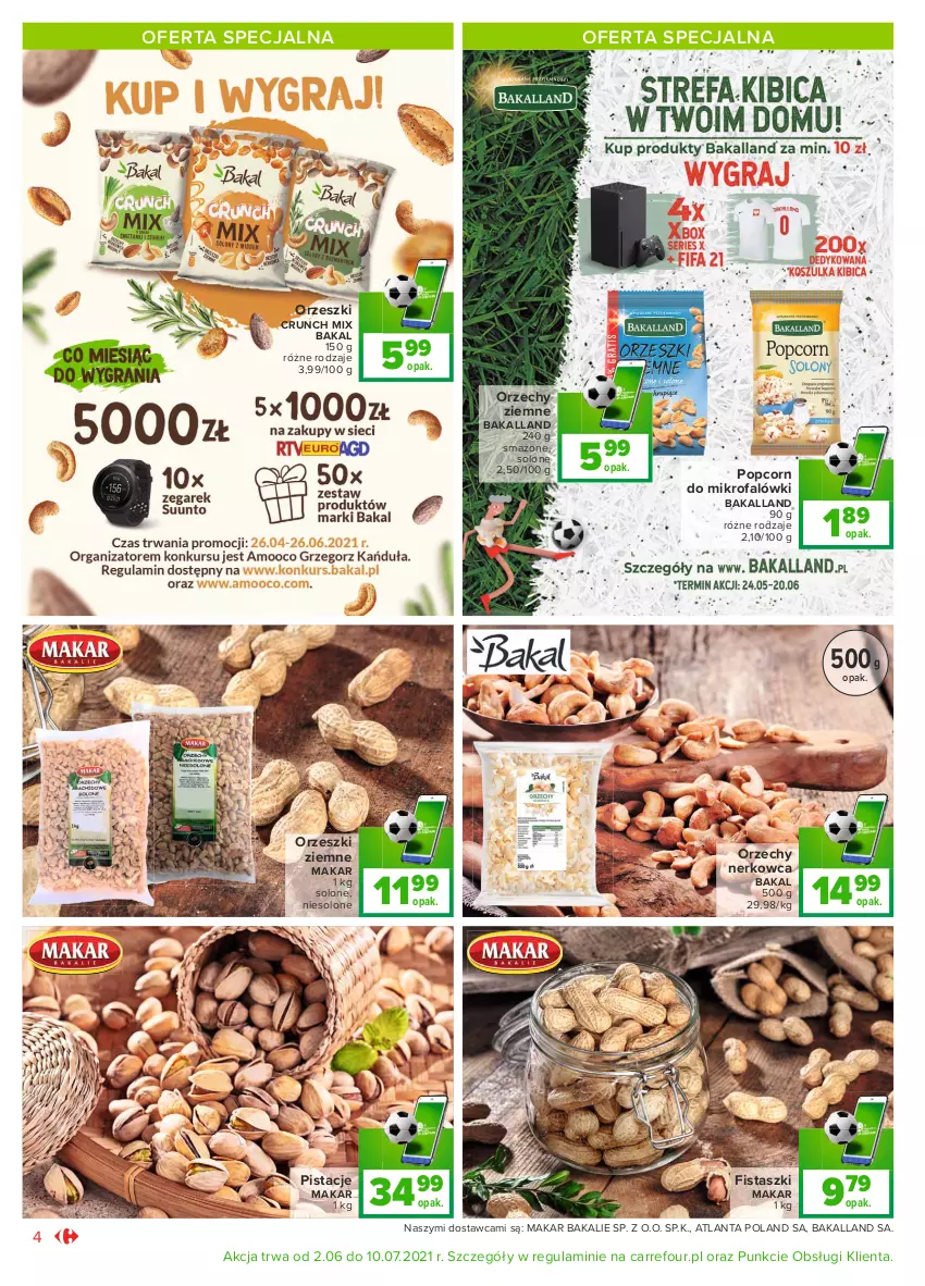 Gazetka promocyjna Carrefour - Gazetka Market - ważna 31.05 do 12.06.2021 - strona 4 - produkty: Bakalland, Fa, Hortex, Nektar, Orzeszki, Orzeszki ziemne, Pistacje, Popcorn, Sok