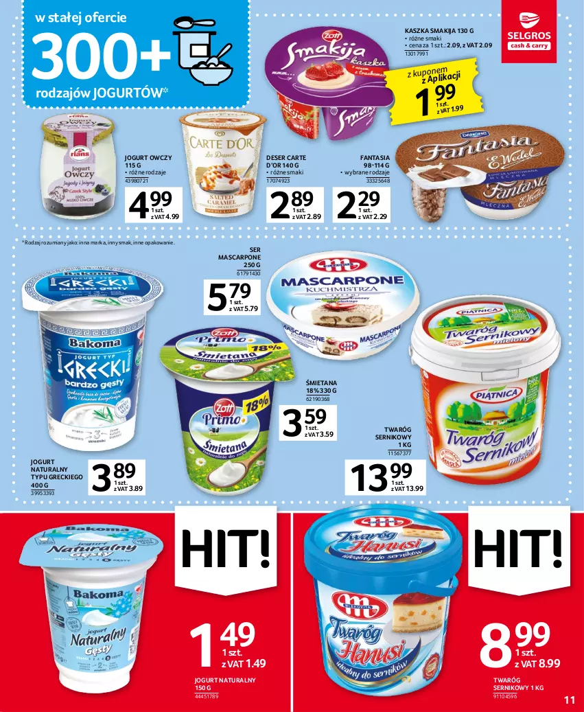 Gazetka promocyjna Selgros - Oferta spożywcza - ważna 16.03 do 29.03.2023 - strona 11 - produkty: Deser, Fa, Fanta, Jogurt, Jogurt naturalny, Mascarpone, Ser, Smakija, Twaróg