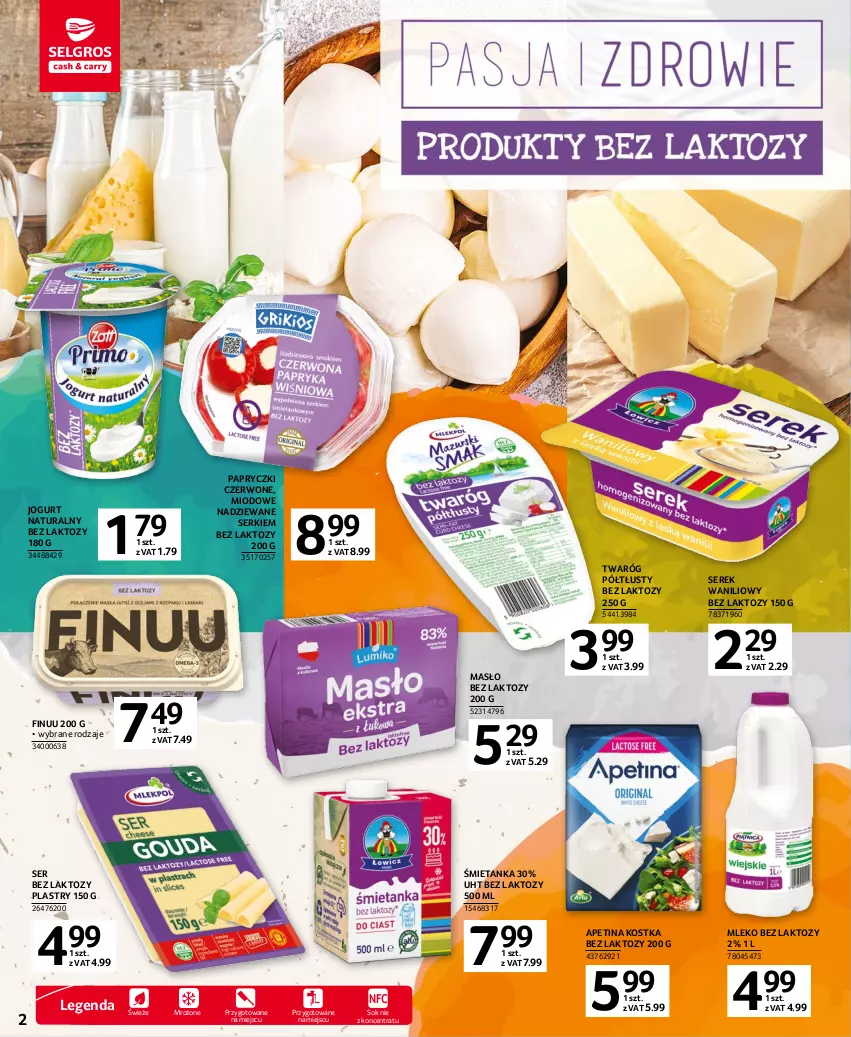 Gazetka promocyjna Selgros - Oferta spożywcza - ważna 16.03 do 29.03.2023 - strona 2 - produkty: Finuu, Jogurt, Jogurt naturalny, Masło, Mleko, Mleko bez laktozy, Ser, Serek, Sok, Twaróg, Twaróg półtłusty