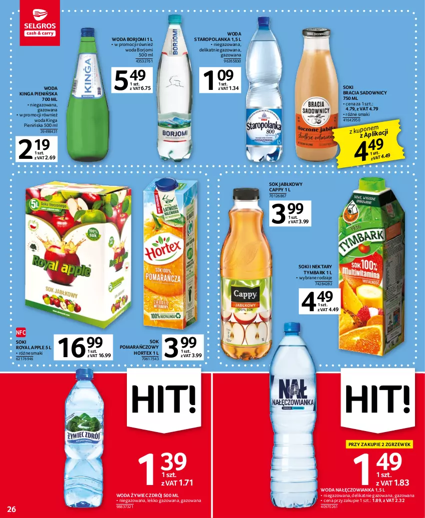 Gazetka promocyjna Selgros - Oferta spożywcza - ważna 16.03 do 29.03.2023 - strona 26 - produkty: Cappy, Hortex, Nałęczowianka, Nektar, Sok, Sok jabłkowy, Sok pomarańczowy, Staropolanka, Tymbark, Woda