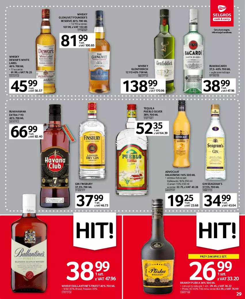 Gazetka promocyjna Selgros - Oferta spożywcza - ważna 16.03 do 29.03.2023 - strona 29 - produkty: Advocaat, Bacardi, Brandy, Gin, Gra, Pliska, Rum, Ser, Tequila, Whisky