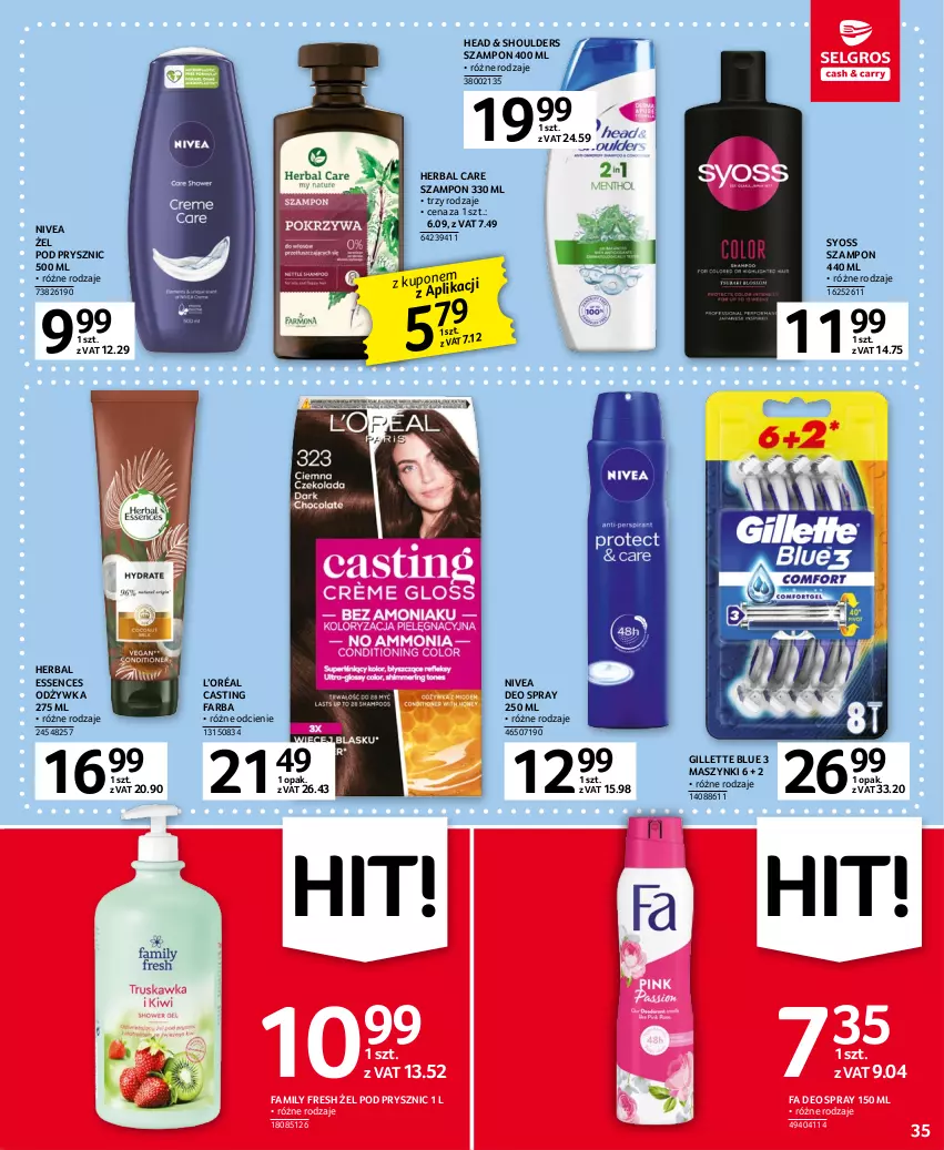 Gazetka promocyjna Selgros - Oferta spożywcza - ważna 16.03 do 29.03.2023 - strona 35 - produkty: Fa, Gillette, L’Oréal, Nivea, Odżywka, Syoss, Szampon