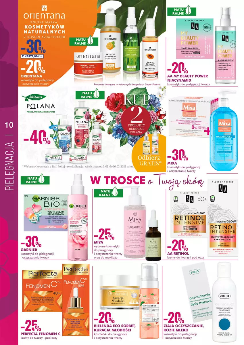 Gazetka promocyjna Super Pharm - Gazetka - ważna 03.03 do 16.03.2022 - strona 10 - produkty: Fa, Garnier, Kosmetyki do pielęgnacji, Krem pod oczy, LANA, Makijaż, Mixa, Mleko, Perfecta, Ziaja