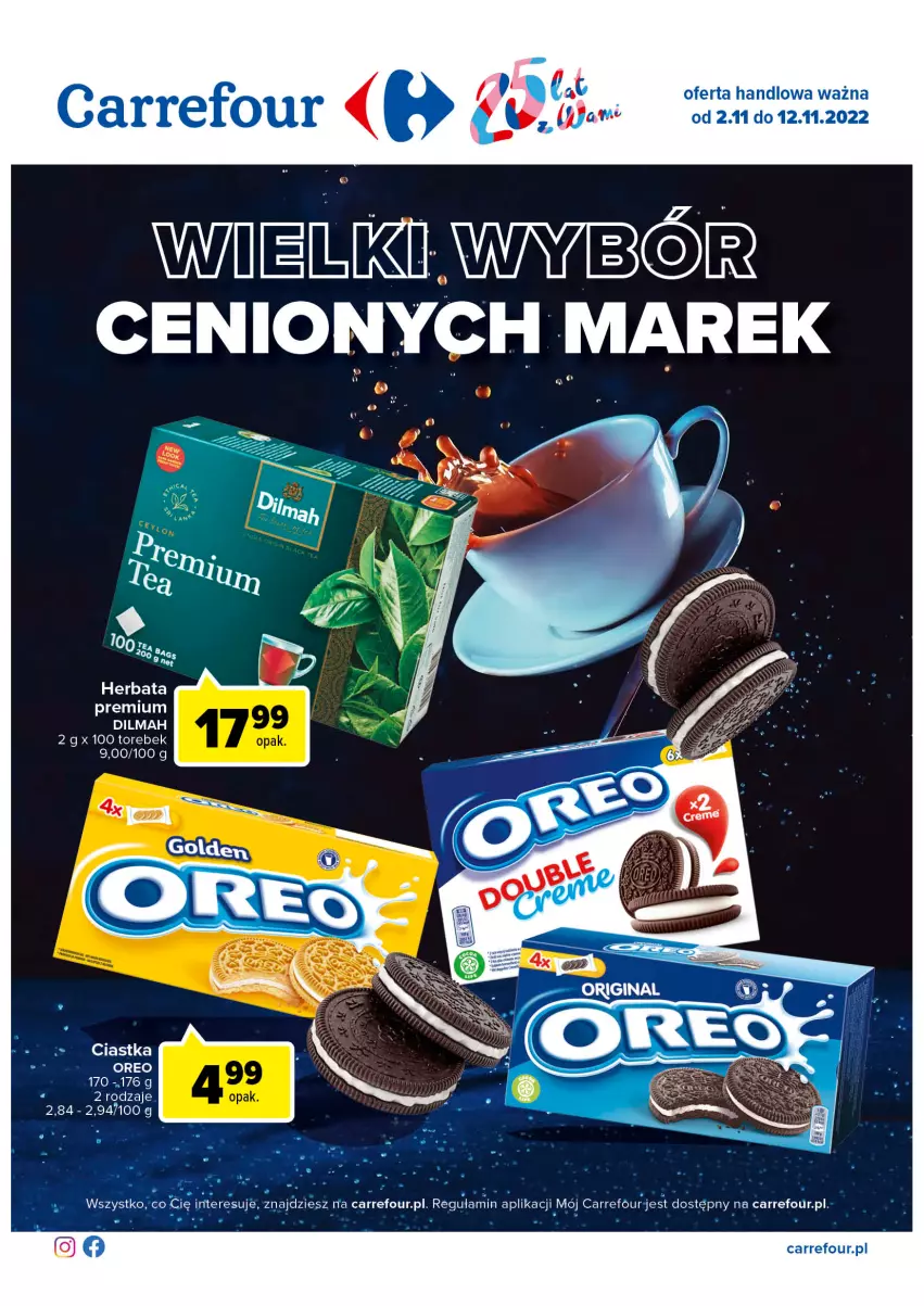 Gazetka promocyjna Carrefour - Gazetka Wielki wybór cenionych marek - ważna 02.11 do 12.11.2022 - strona 1 - produkty: Ciastka, Dilmah, Herbata, Oreo