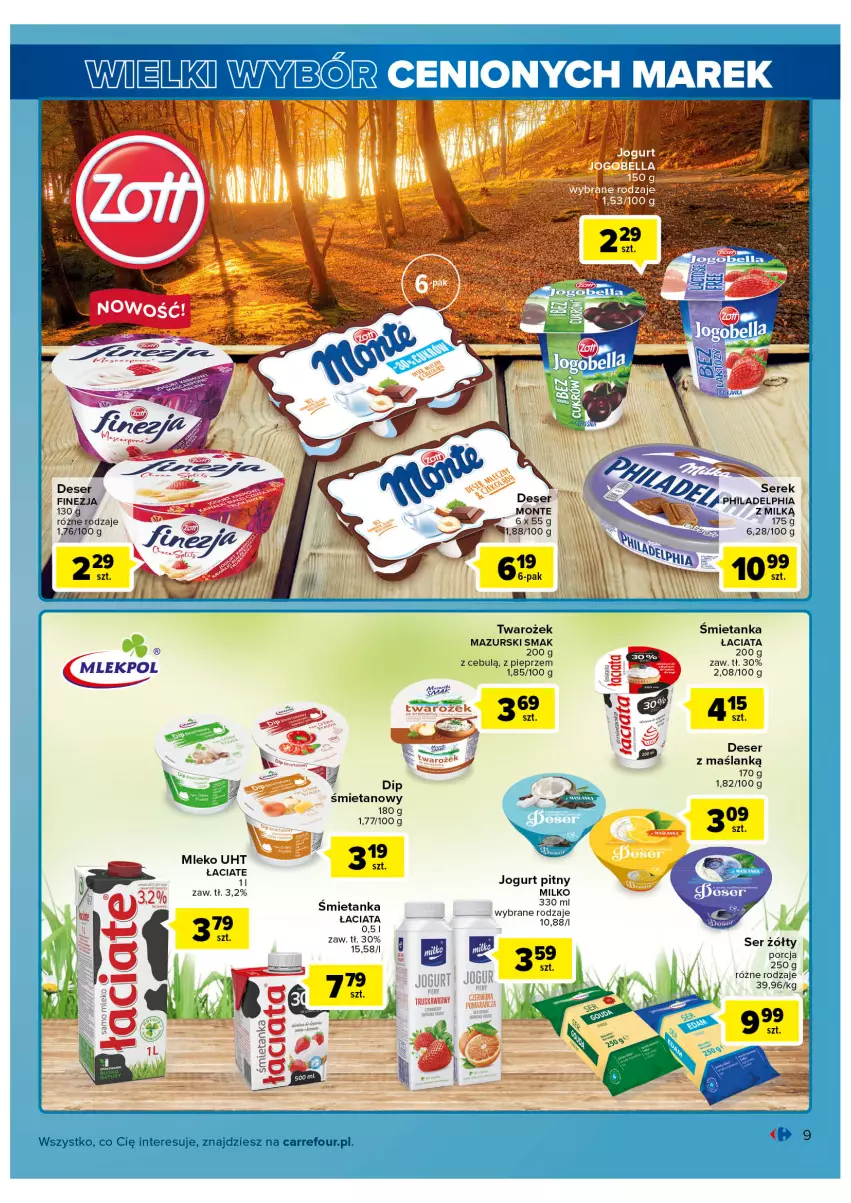 Gazetka promocyjna Carrefour - Gazetka Wielki wybór cenionych marek - ważna 02.11 do 12.11.2022 - strona 9 - produkty: Bell, Bella, Deser, Jogurt, Jogurt pitny, Mleko, Monte, Philadelphia, Pieprz, Por, Ser, Serek