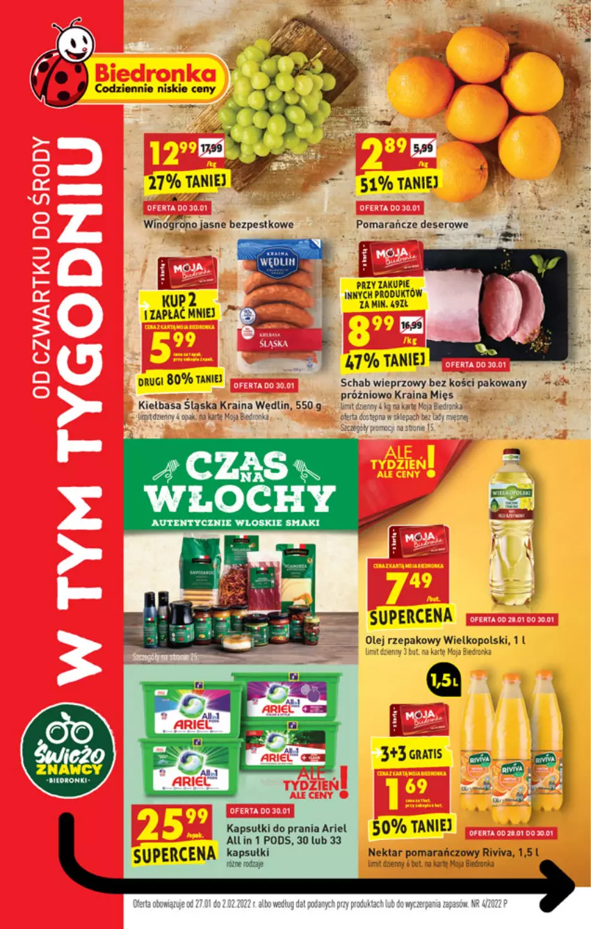 Gazetka promocyjna Biedronka - W tym tygodniu - ważna 27.01 do 02.02.2022 - strona 1 - produkty: Ariel, Dron, Fa, Gra, Kapsułki do prania, Nektar, Schab wieprzowy