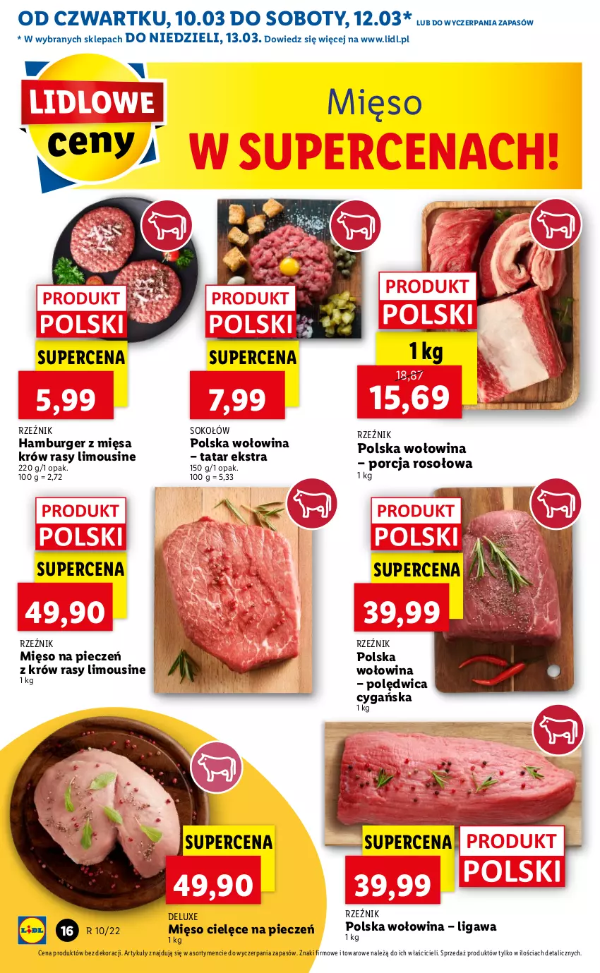 Gazetka promocyjna Lidl - GAZETKA - ważna 10.03 do 13.03.2022 - strona 16 - produkty: Burger, Hamburger, Mięso, Piec, Polędwica, Por, Sok, Sokołów, Wołowina