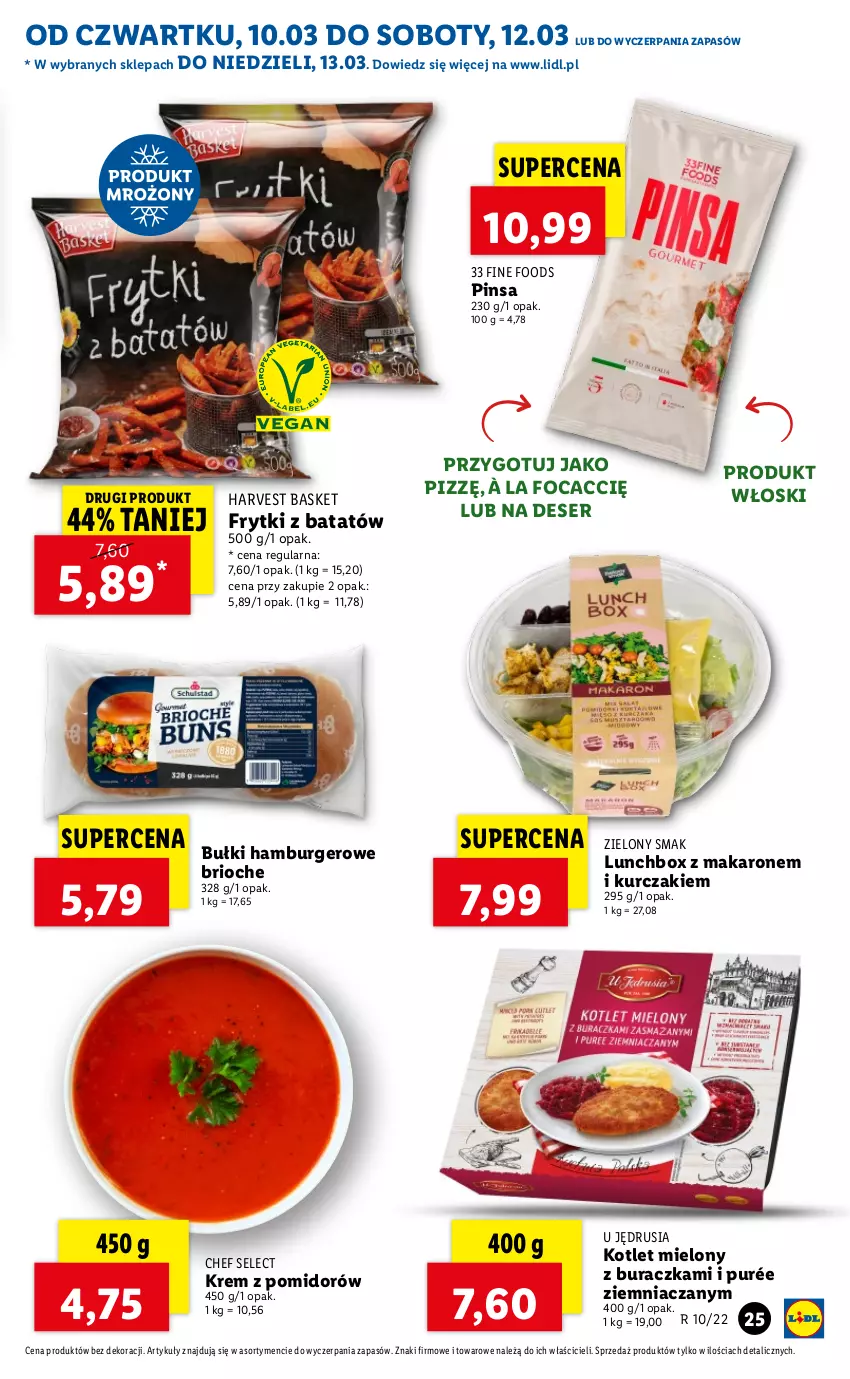 Gazetka promocyjna Lidl - GAZETKA - ważna 10.03 do 13.03.2022 - strona 25 - produkty: Burger, Deser, Frytki, Frytki z batatów, Hamburger, Kotlet, Kurczak, Makaron, Pur, Ser