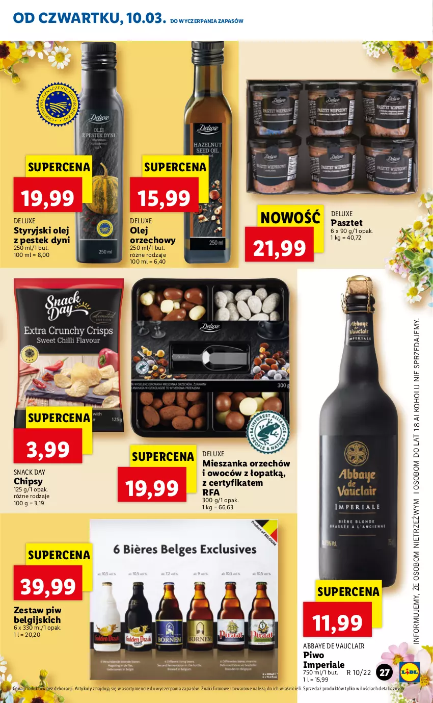 Gazetka promocyjna Lidl - GAZETKA - ważna 10.03 do 13.03.2022 - strona 27 - produkty: Chipsy, Fa, LG, Olej, Pasztet, Piwo, Stek