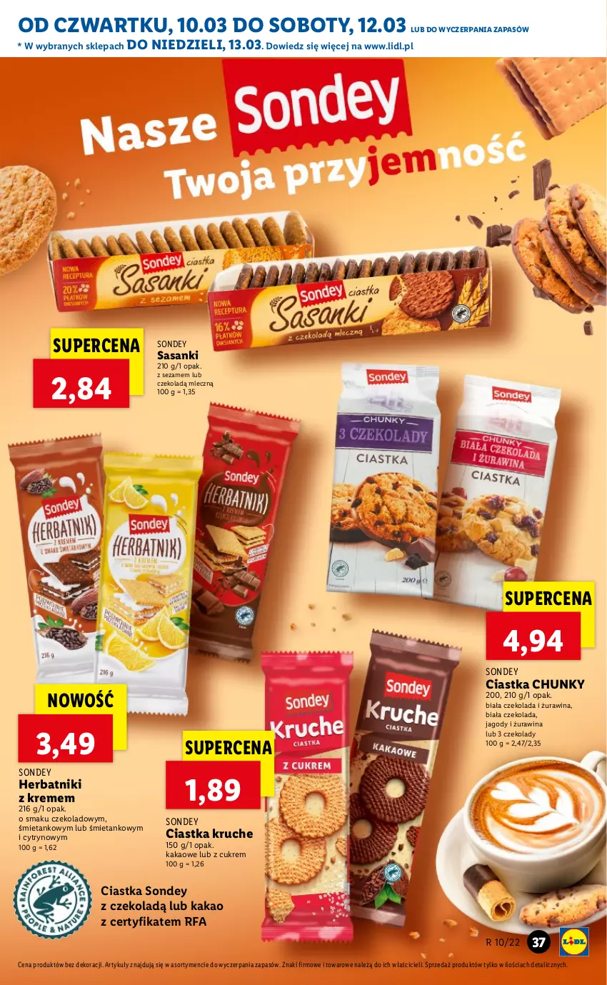 Gazetka promocyjna Lidl - GAZETKA - ważna 10.03 do 13.03.2022 - strona 37 - produkty: Ciastka, Czekolada, Fa, Herbatniki, Jagody, Kakao, Sanki, Sezam