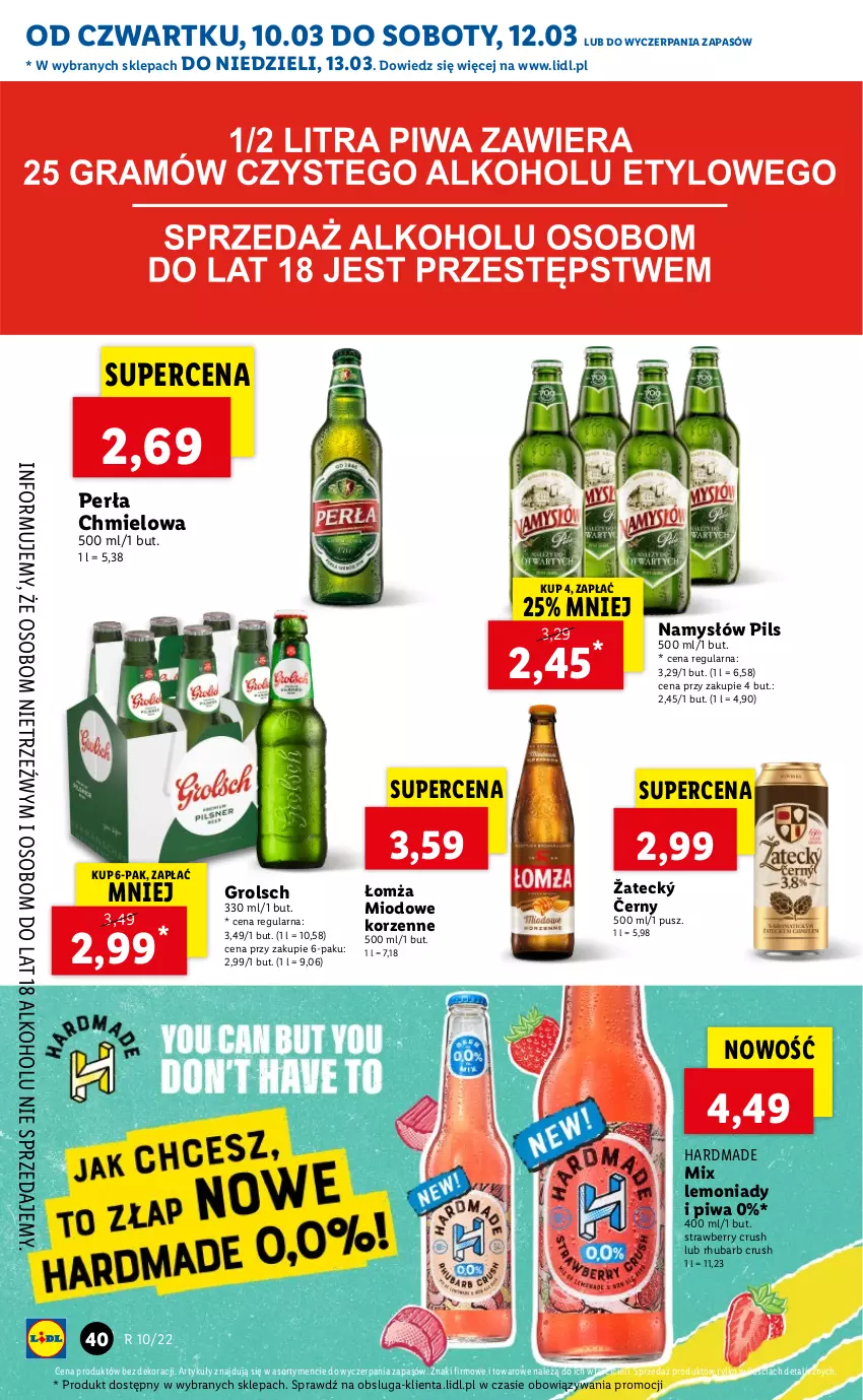 Gazetka promocyjna Lidl - GAZETKA - ważna 10.03 do 13.03.2022 - strona 40 - produkty: Namysłów, Perła, Piwa