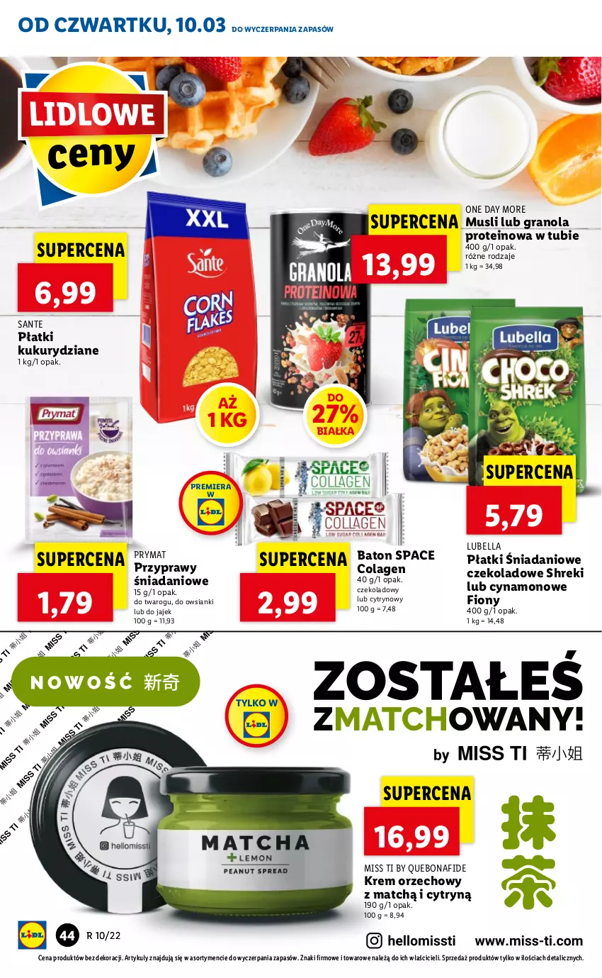 Gazetka promocyjna Lidl - GAZETKA - ważna 10.03 do 13.03.2022 - strona 44 - produkty: Baton, Bell, Bella, Danio, Gra, Granola, Krem orzechowy, Lubella, Mus, Prymat, Przyprawy, Sante