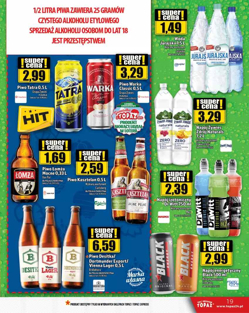 Gazetka promocyjna Topaz - Gazetka - ważna 11.01 do 17.01.2024 - strona 19 - produkty: Fa, Gra, Kasztelan, Noż, Olej, Piwa, Piwo, Por, Ser, Tatra, Top, Warka