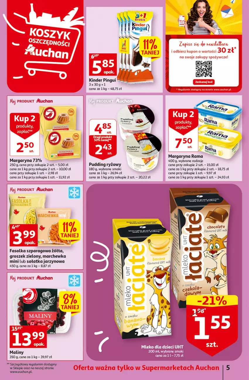 Gazetka promocyjna Auchan - Gazetka Rewelacyjne Wielopaki Supermarket Auchan - ważna 23.02 do 01.03.2023 - strona 5 - produkty: Fa, Groszek, Kinder, Kotek, Maliny, Marchewka, Margaryna, Pudding, Rama, Ryż, Sałat, Sałatka