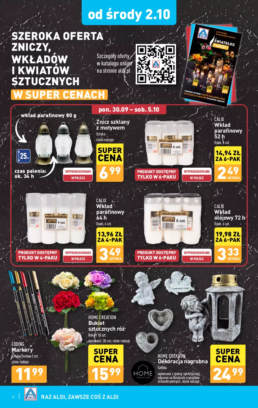 Gazetka promocyjna Aldi - Artykuły przemysłowe i tekstylia - ważna 30.09 do 05.10.2024 - strona 6 - produkty: Bukiet, Marker, Olej, Por, Sok, Wkład olejowy, Znicz