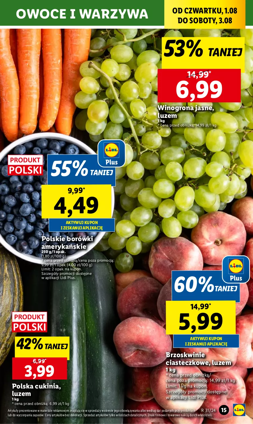 Gazetka promocyjna Lidl - GAZETKA - ważna 01.08 do 03.08.2024 - strona 17 - produkty: Brzoskwinie, Owoce, Warzywa, Wino, Winogrona