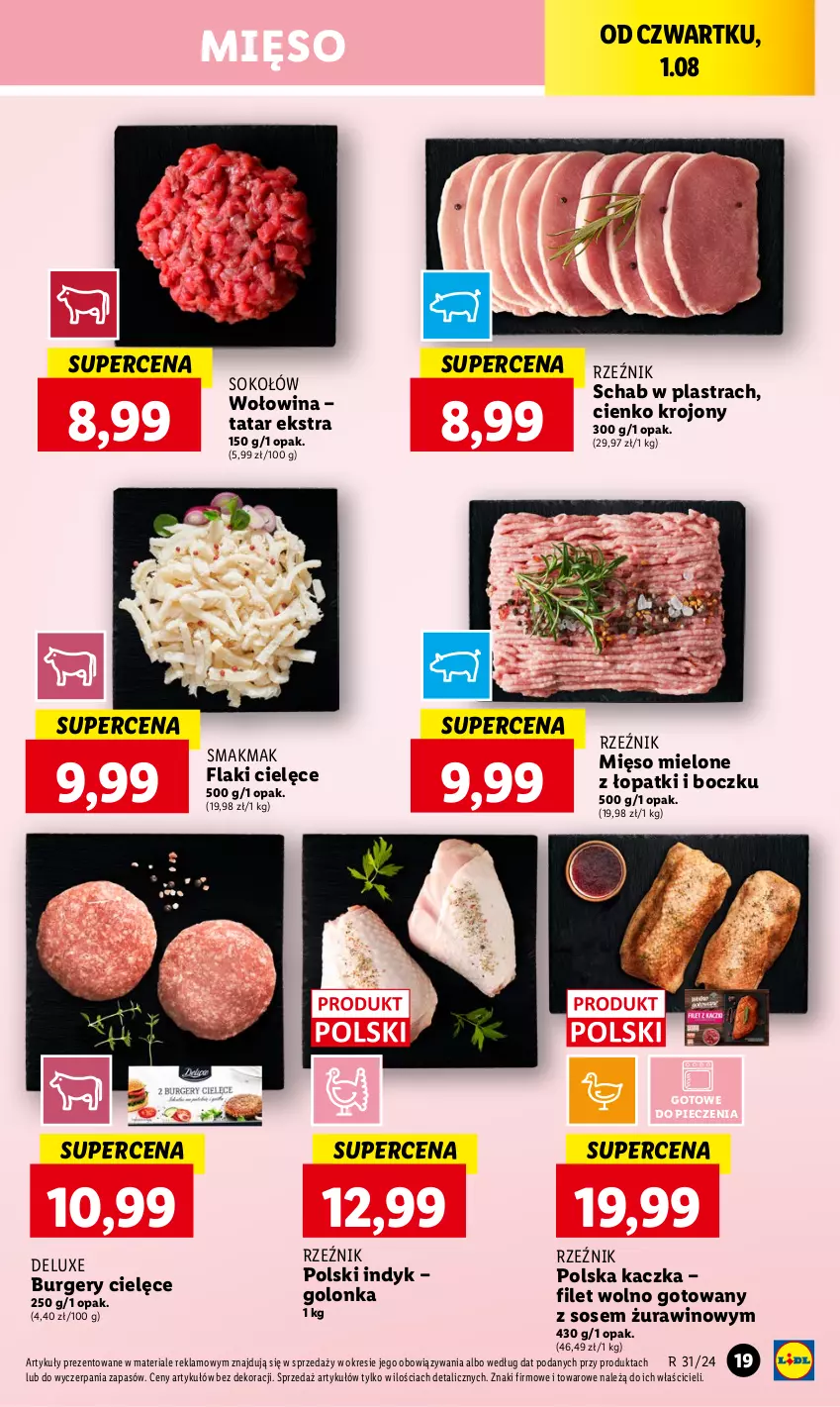 Gazetka promocyjna Lidl - GAZETKA - ważna 01.08 do 03.08.2024 - strona 21 - produkty: Burger, Flaki, Kaczka, Mięso, Mięso mielone, Piec, Sok, Sokołów, Sos, Wino, Wołowina