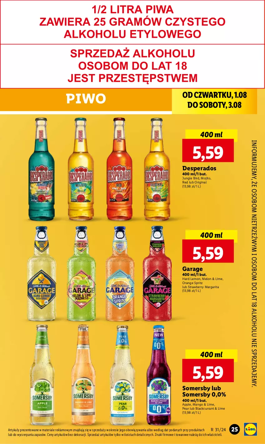 Gazetka promocyjna Lidl - GAZETKA - ważna 01.08 do 03.08.2024 - strona 31 - produkty: Desperados, Gin, Lack, Mango, Melon, Piwo, Somersby