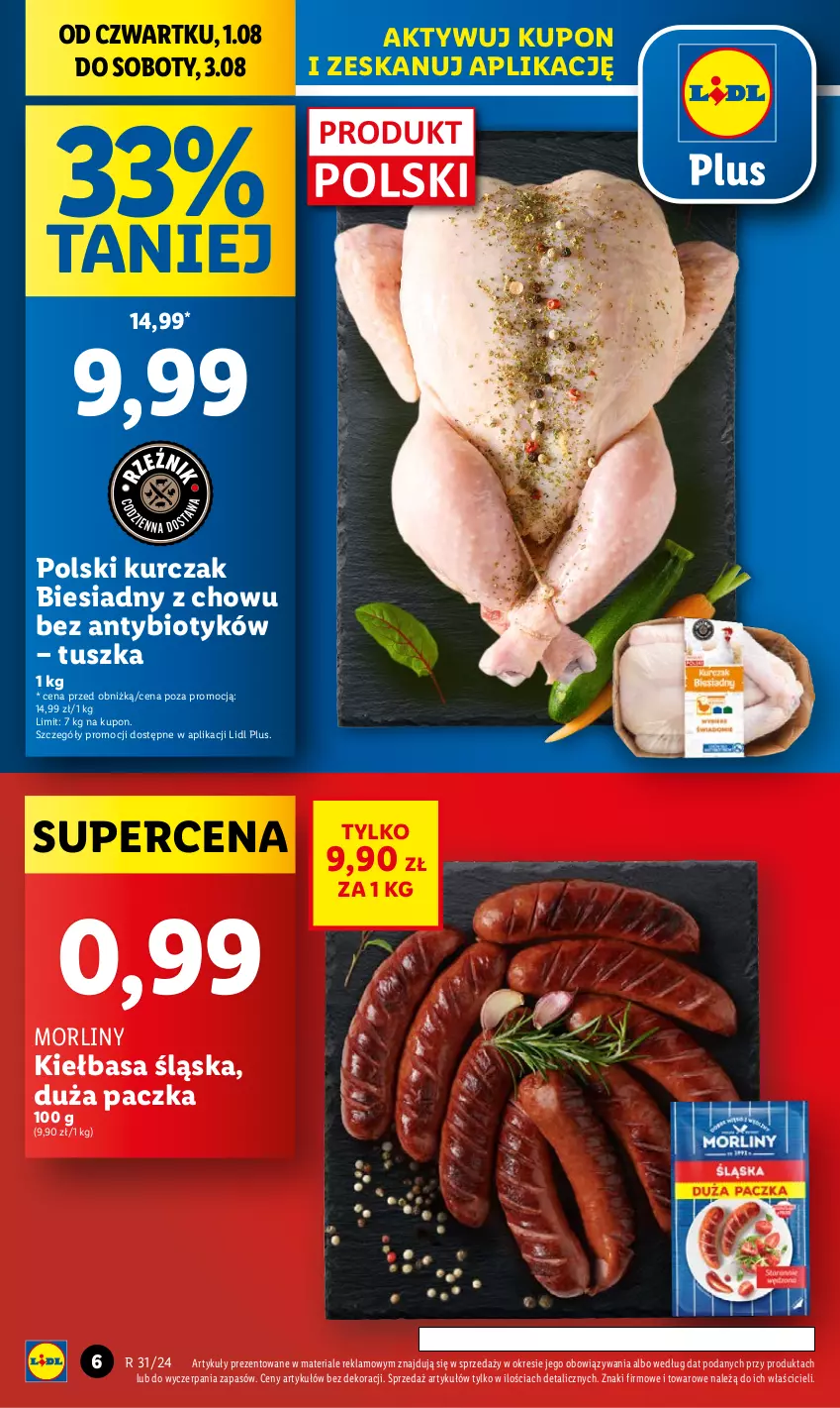 Gazetka promocyjna Lidl - GAZETKA - ważna 01.08 do 03.08.2024 - strona 6 - produkty: Kiełbasa, Kiełbasa śląska, Kurczak, Morliny, Tusz