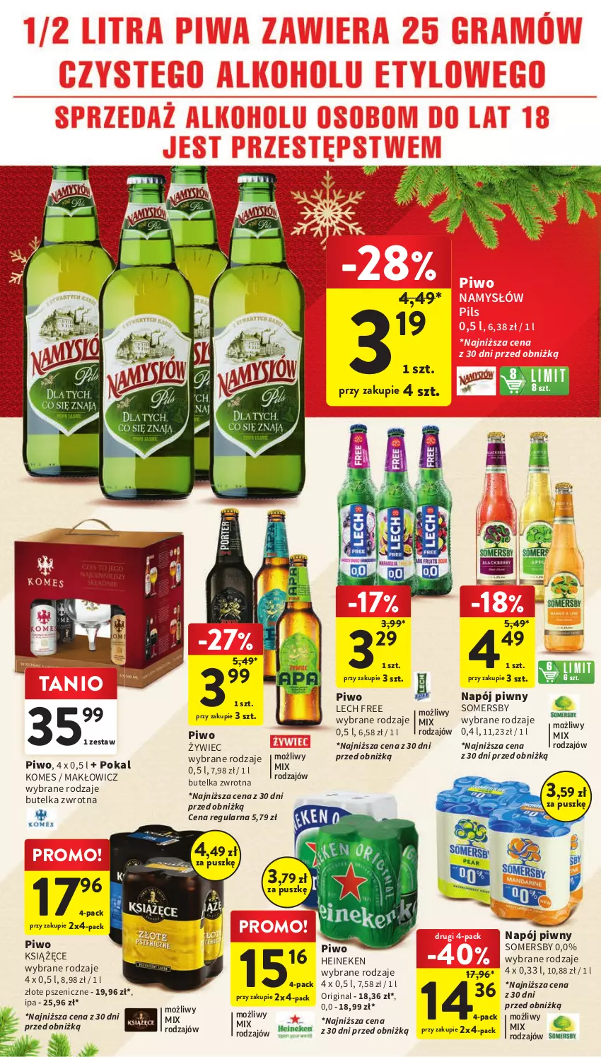 Gazetka promocyjna Intermarche - Gazetka Intermarche - ważna 14.12 do 18.12.2023 - strona 42 - produkty: Gin, Heineken, Książęce, Namysłów, Napój, Piwo, Somersby