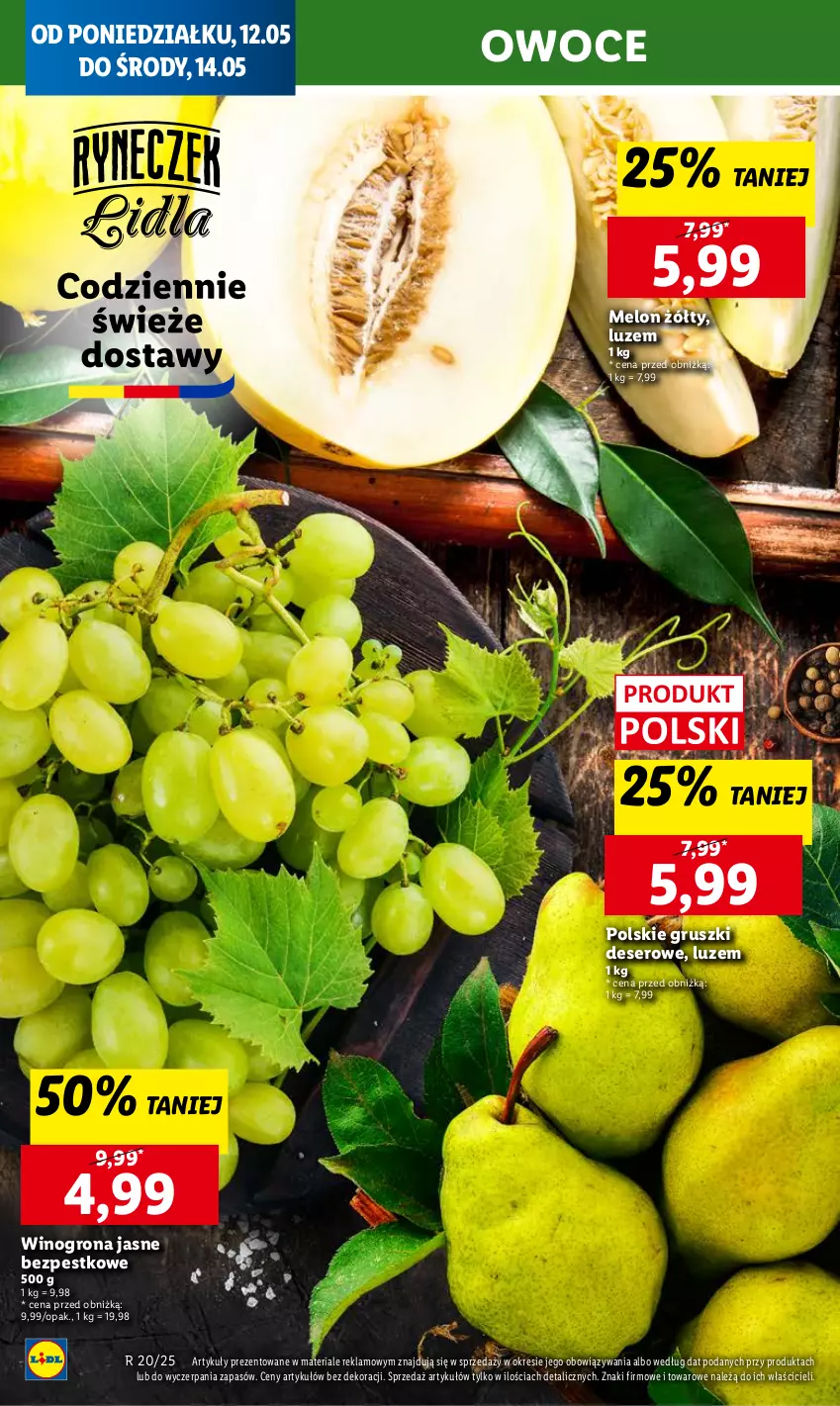 Gazetka promocyjna - GAZETKA - ważna 12.05 do 14.05.2025 - strona 16 - produkty: Deser, Gruszki, Melon, Owoce, Ser, Wino, Winogrona