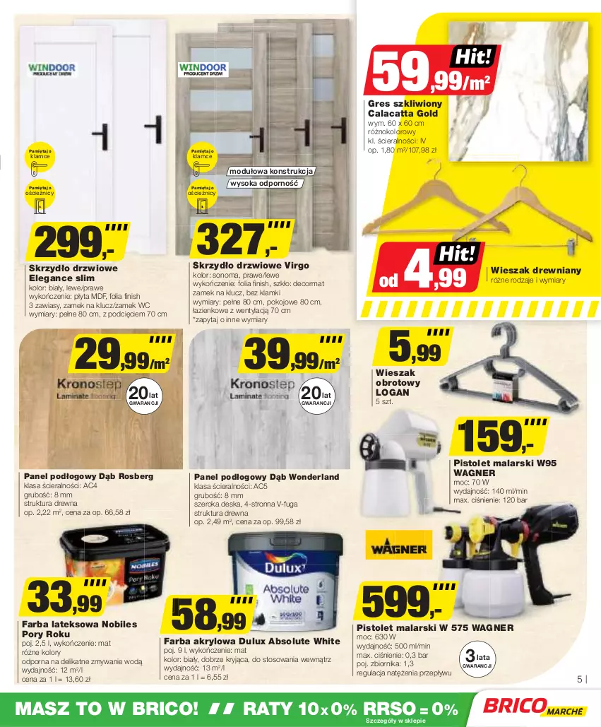 Gazetka promocyjna Bricomarche - Gazetka - ważna 28.02 do 09.03.2024 - strona 5 - produkty: Absolut, Drzwi, Dulux, Fa, Farba akrylowa, Farba lateksowa, Gres, Gres szkliwiony, Mięta, Panel podłogowy, Pistolet, Płyta, Por, Skrzydło drzwiowe, Sok, Wieszak