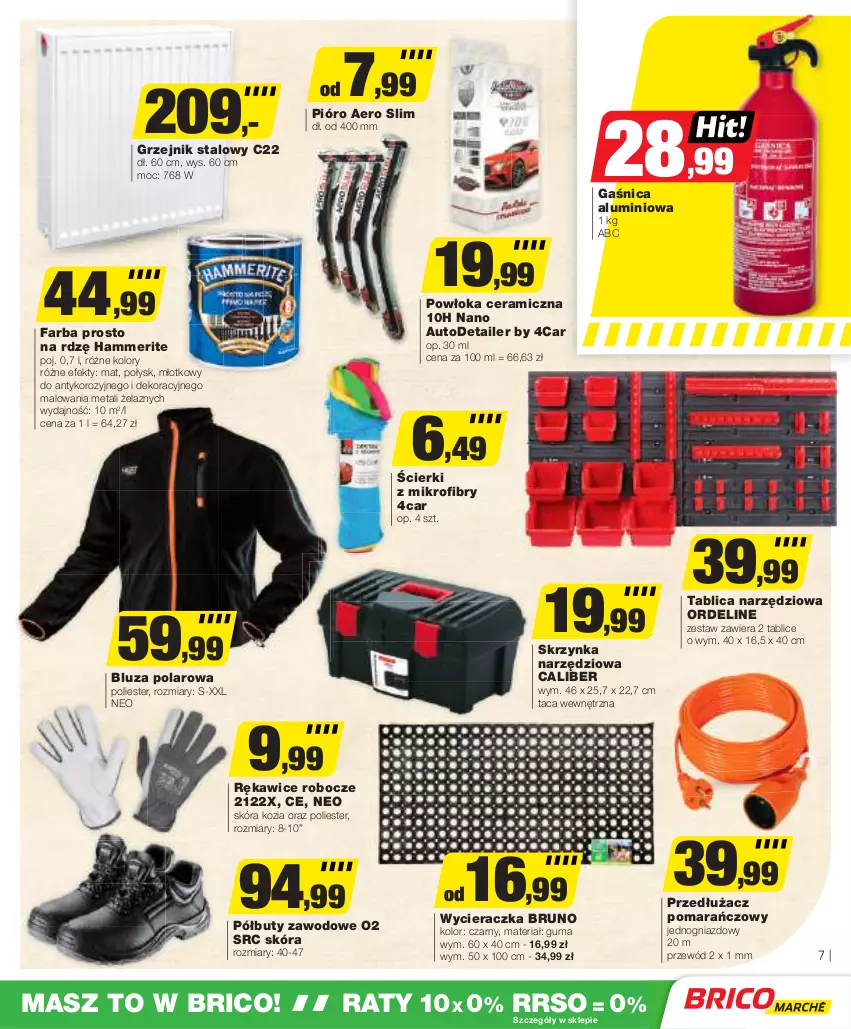 Gazetka promocyjna Bricomarche - Gazetka - ważna 28.02 do 09.03.2024 - strona 7 - produkty: Bluza, Bluza polarowa, Buty, Fa, Gaśnica, Grzejnik, Grzejnik stalowy, Młot, Półbuty, Przewód, Rękawice, Rękawice robocze, Skrzynka narzędziowa, Tablica narzędziowa, Taca, Wycieraczka