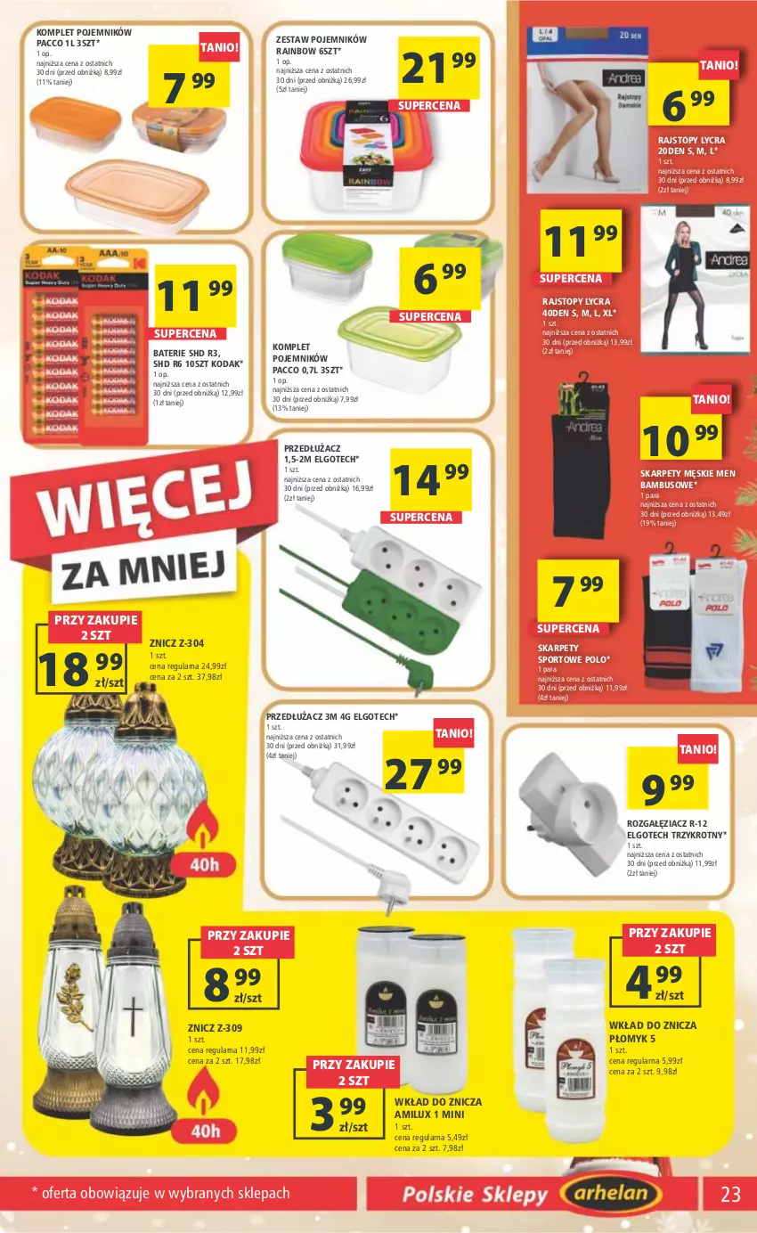 Gazetka promocyjna Arhelan - Gazetka - ważna 15.12 do 24.12.2023 - strona 23 - produkty: Karp, LG, Pojemnik, Por, Rajstopy, Sport, Top, Znicz