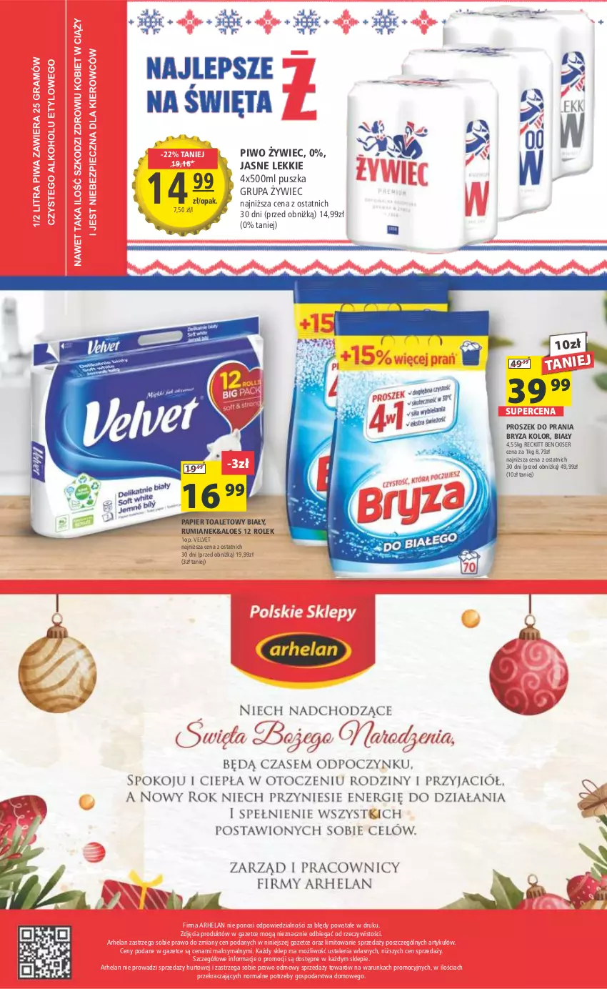 Gazetka promocyjna Arhelan - Gazetka - ważna 15.12 do 24.12.2023 - strona 24 - produkty: Bryza, Papier, Papier toaletowy, Piwo, Proszek do prania, Rum, Ser, Velvet