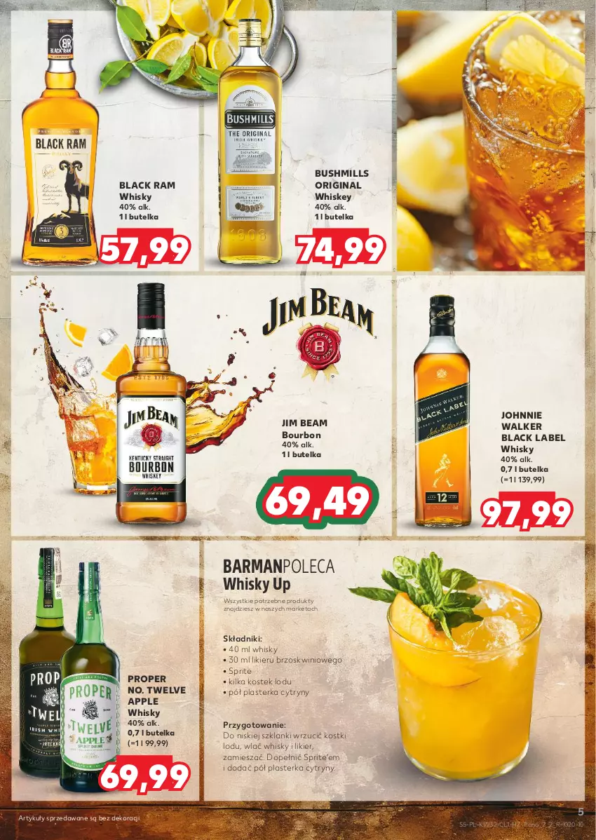 Gazetka promocyjna Kaufland - Barek Kauflandu - ważna 08.08 do 21.08.2024 - strona 5 - produkty: Bourbon, Bushmills, Cytryny, Gin, Jim Beam, Johnnie Walker, Lack, Lanki, Likier, Sprite, Stek, Whiskey, Whisky