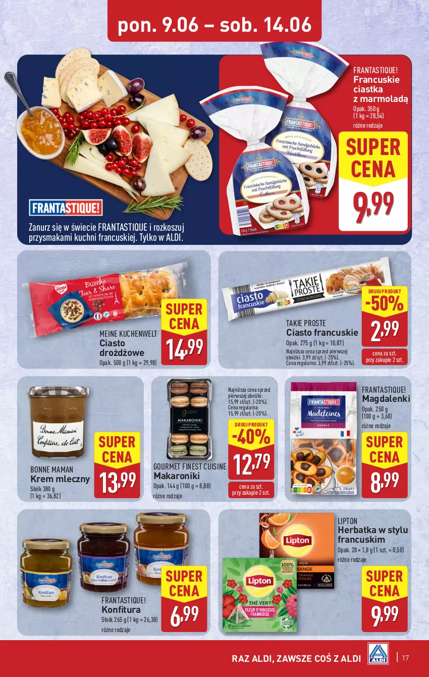 Gazetka promocyjna Aldi - Pełna oferta - ważna 09.06 do 14.06.2025 - strona 17 - produkty: Ciastka, Ciasto francuskie, Konfitura, Kosz, Lipton, Makaron, Mola
