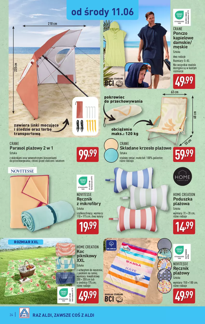 Gazetka promocyjna Aldi - Pełna oferta - ważna 09.06 do 14.06.2025 - strona 24 - produkty: Koc, Krzesło, Parasol, Poduszka, Pokrowiec, Ponczo, Por, Ręcznik, Sport, Tran, Wełna