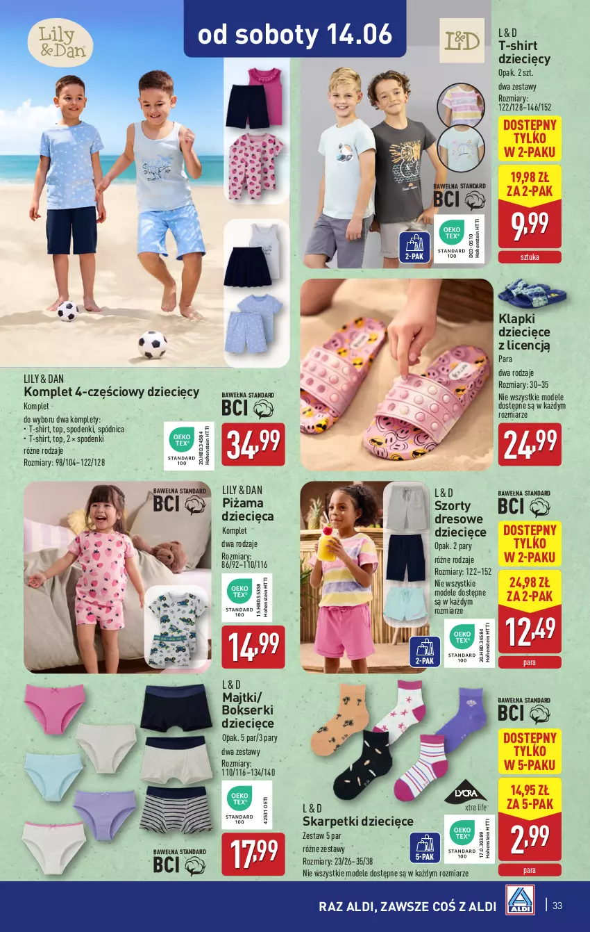Gazetka promocyjna Aldi - Pełna oferta - ważna 09.06 do 14.06.2025 - strona 33 - produkty: Bokserki, Dres, Dzieci, Karp, Klapki, Majtki, Piżama, Ser, Skarpetki, Spódnica, Szorty, T-shirt, Top