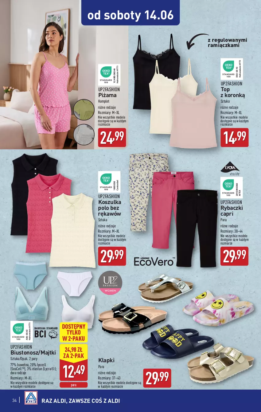 Gazetka promocyjna Aldi - Pełna oferta - ważna 09.06 do 14.06.2025 - strona 34 - produkty: Biustonosz, Fa, Klapki, Kosz, Koszulka, Majtki, Piżama, Ryba, Top, Wełna