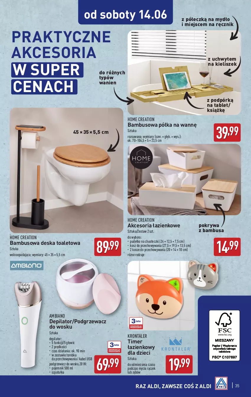 Gazetka promocyjna Aldi - Pełna oferta - ważna 09.06 do 14.06.2025 - strona 35 - produkty: Chusteczki, Depilator, Dzieci, Kabel USB, Kieliszek, Kosz, Mydło, Pojemnik, Pokrywa, Półka, Pudełko, Ręcznik, Szpatułka, Tablet, Torebka