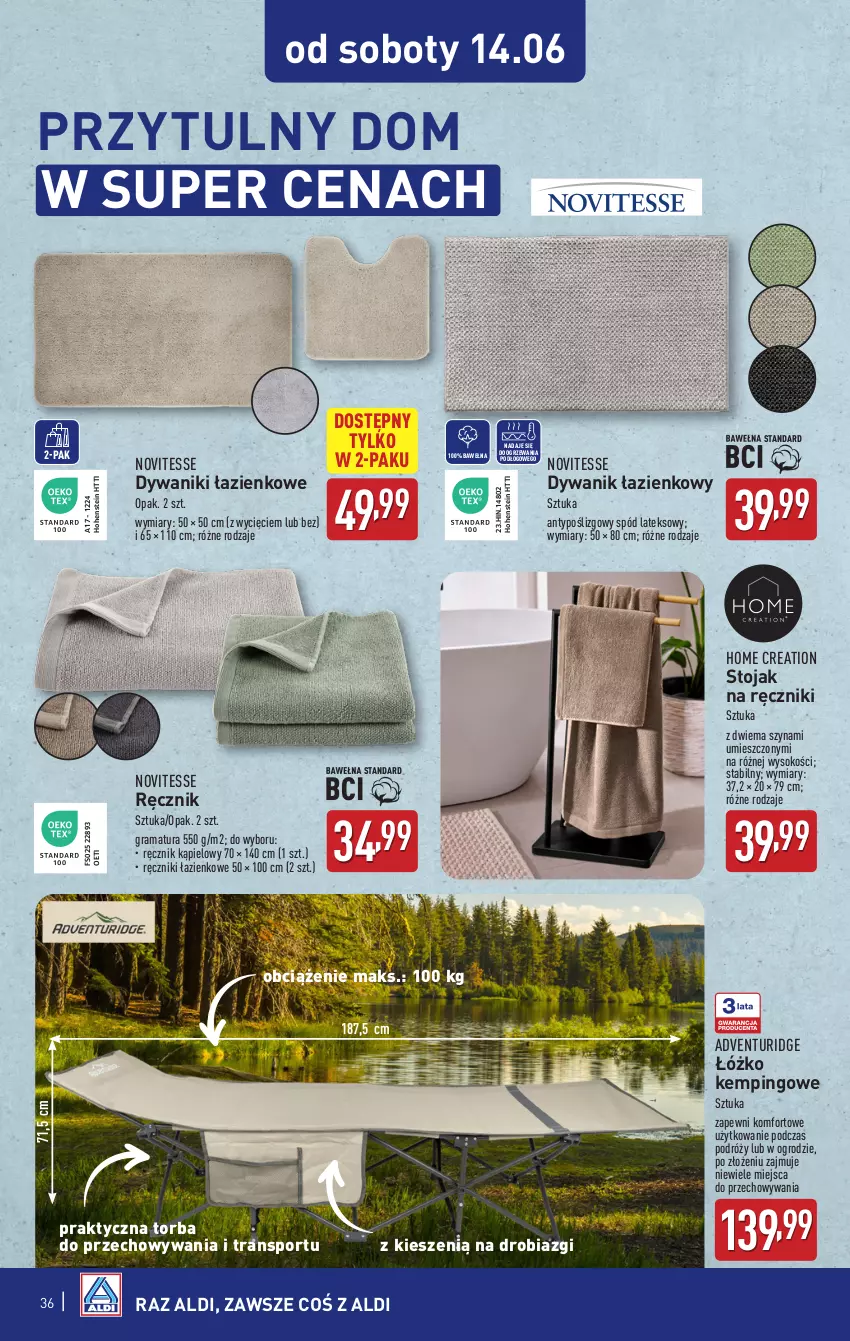 Gazetka promocyjna Aldi - Pełna oferta - ważna 09.06 do 14.06.2025 - strona 36 - produkty: Dywan, Dywanik, Dywanik łazienkowy, Gra, Por, Rama, Ręcznik, Ręcznik kąpielowy, Sok, Sport, Stojak, Szyna, Torba, Tran, Wełna