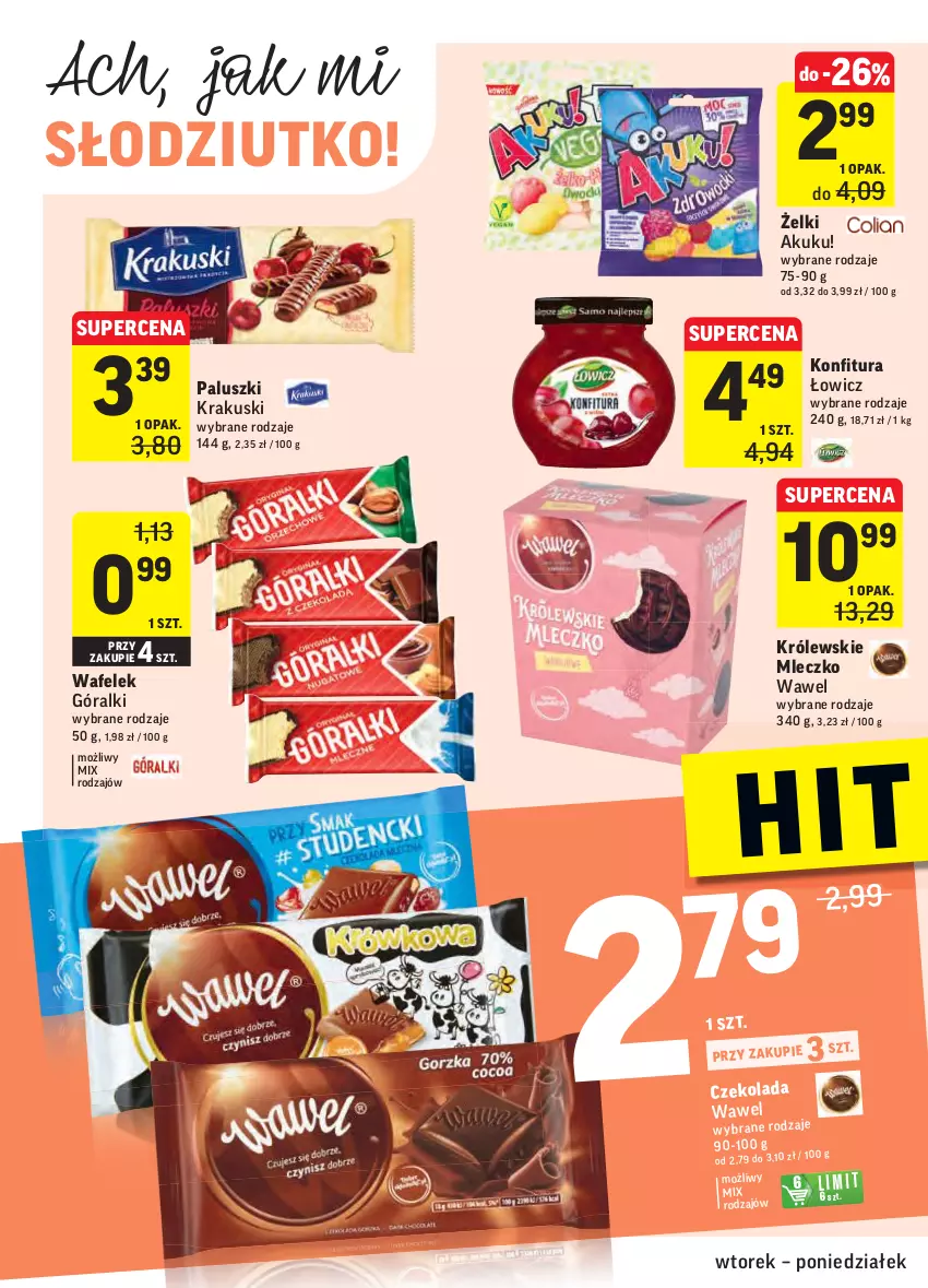 Gazetka promocyjna Intermarche - Gazetka promocyjna - ważna 15.02 do 21.02.2022 - strona 24 - produkty: Czekolada, Góralki, Konfitura, Krakus, Krakuski, Królewski, Królewskie Mleczko, Mleczko, Wafelek, Wawel