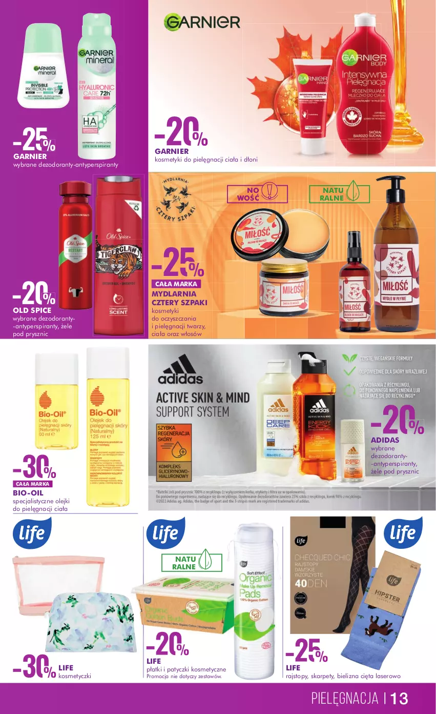 Gazetka promocyjna Super Pharm - Gazetka - ważna 14.02 do 01.03.2023 - strona 13 - produkty: Adidas, Antyperspirant, Bielizna, Bio-Oil, Dezodorant, Garnier, Karp, Kosmetyki do pielęgnacji, Old Spice, Olej, Patyczki kosmetyczne, Rajstopy, Ser, Top