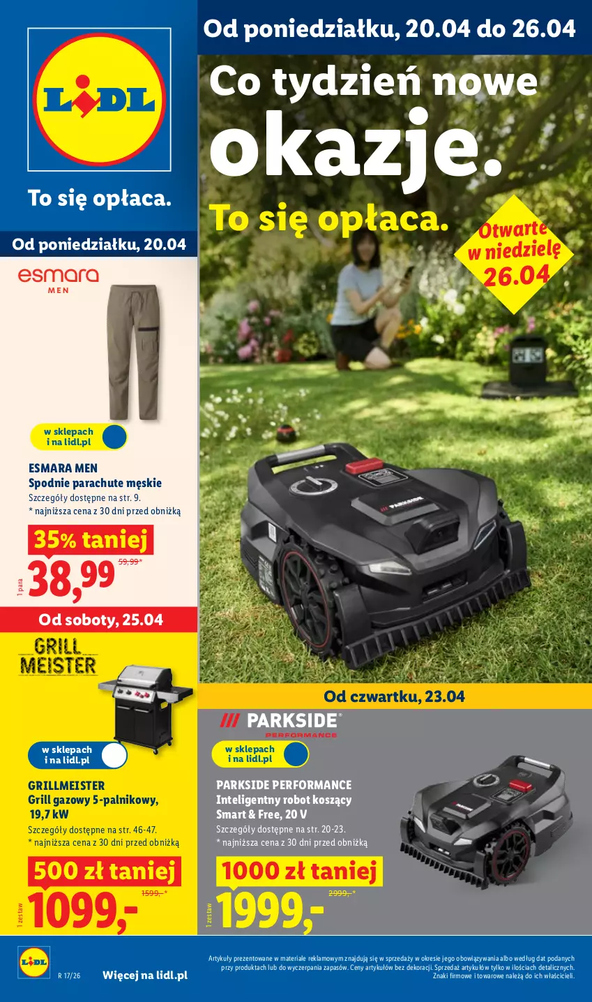 Gazetka promocyjna Lidl - Katalog ważny od 20.04 - ważna 20.04 do 26.04.2026 - strona 1 - produkty: Grill, Grill gazowy, Intel, Kosz, Parkside, Robot, Spodnie